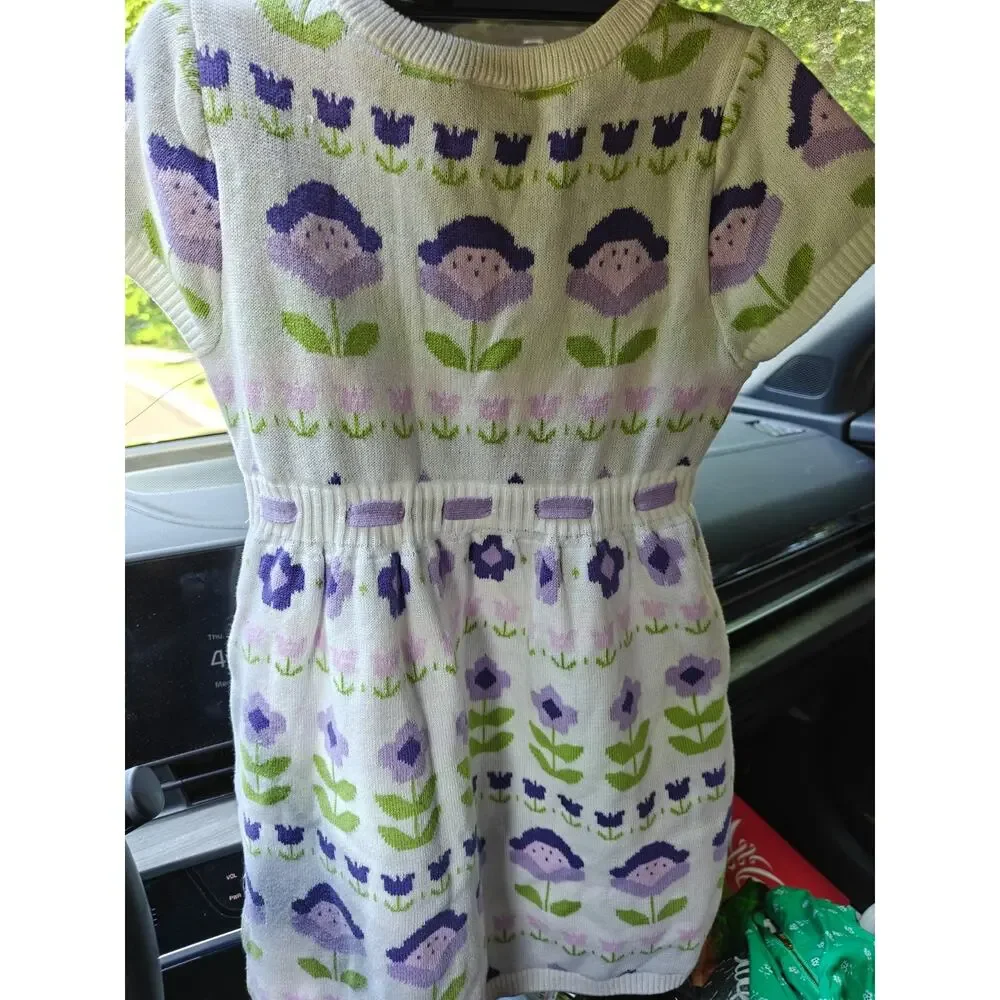 Gymboree Girls 5T Sweater Knit Dress Floral Flower Garden Cottagecore Purple...